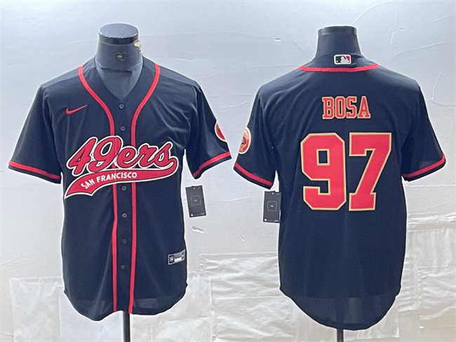 Men's San Francisco 49ers #97 Nick Bosa Black With Patch Cool Base Stitched Baseball Jersey